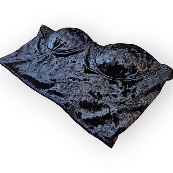 🌼4/$30 Boohoo Black Crushed Velvet Crop Top Bustier - Picture 3 of 9